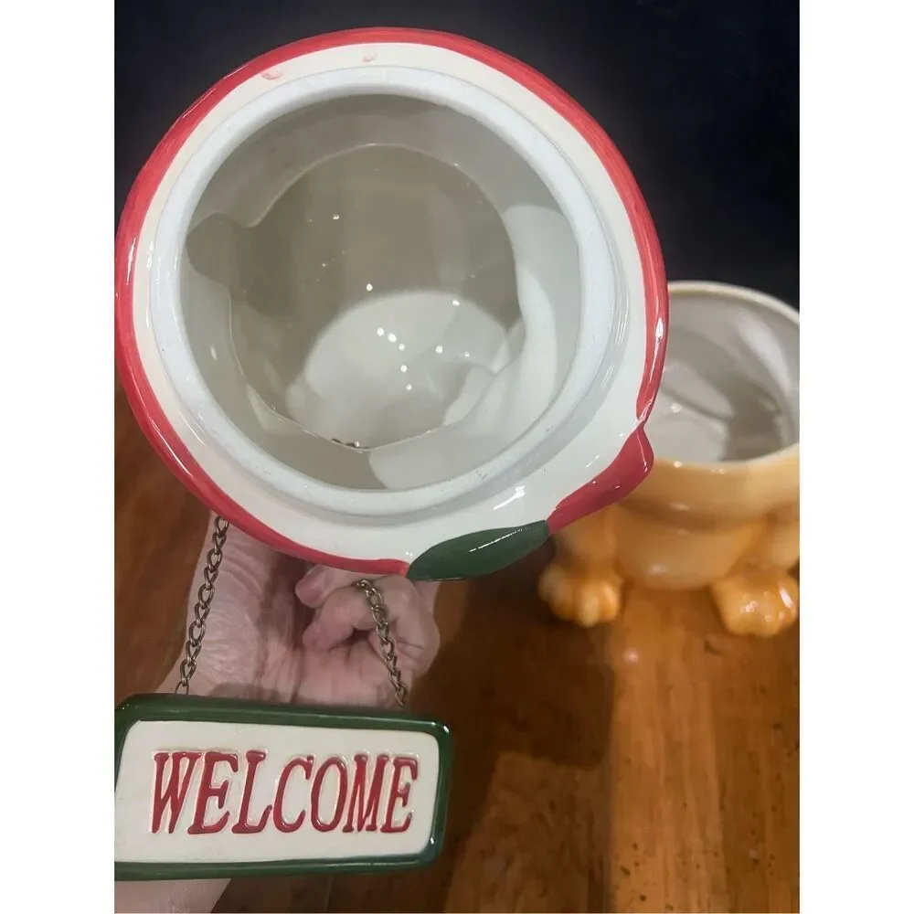 CKRO Puppy Dog Ceramic Merry Christmas or Welcome Sign Cookie Jar